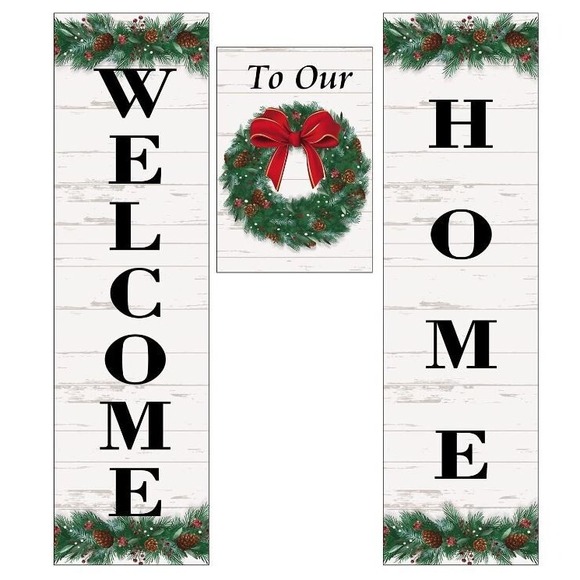 Evergreen Other - Evergreen 3 Piece Door Banner Kit Christmas Wreath Home Sweet Home Decor A13